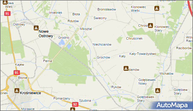 mapa Grochów gmina Nowe Ostrowy, Grochów gmina Nowe Ostrowy na mapie Targeo