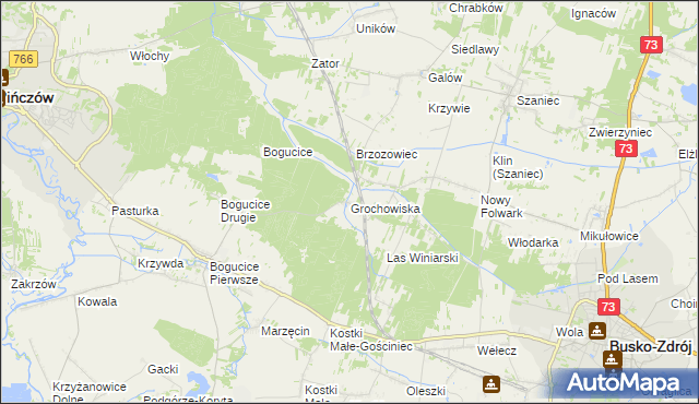 mapa Grochowiska gmina Pińczów, Grochowiska gmina Pińczów na mapie Targeo