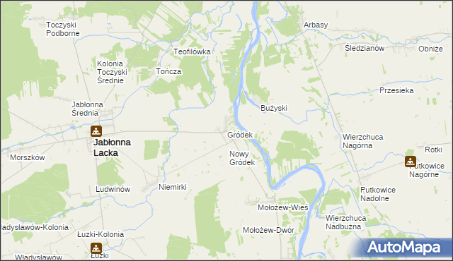mapa Gródek gmina Jabłonna Lacka, Gródek gmina Jabłonna Lacka na mapie Targeo