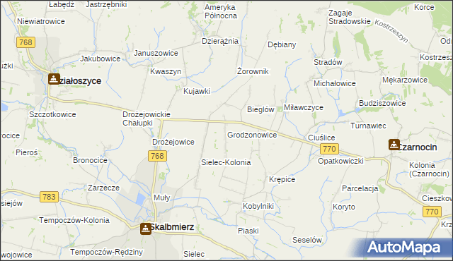 mapa Grodzonowice, Grodzonowice na mapie Targeo