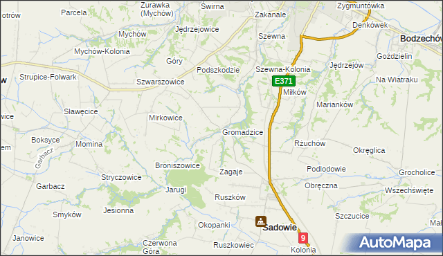 mapa Gromadzice gmina Bodzechów, Gromadzice gmina Bodzechów na mapie Targeo
