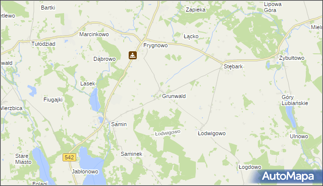 mapa Grunwald powiat ostródzki, Grunwald powiat ostródzki na mapie Targeo