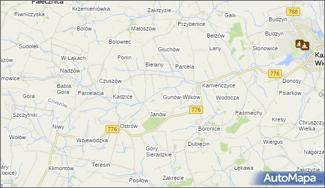 mapa Gunów-Wilków, Gunów-Wilków na mapie Targeo