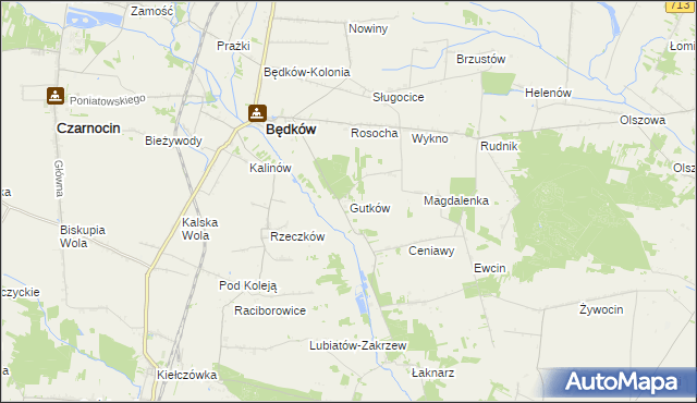 mapa Gutków gmina Będków, Gutków gmina Będków na mapie Targeo