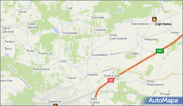 mapa Guzowatka gmina Dąbrówka, Guzowatka gmina Dąbrówka na mapie Targeo