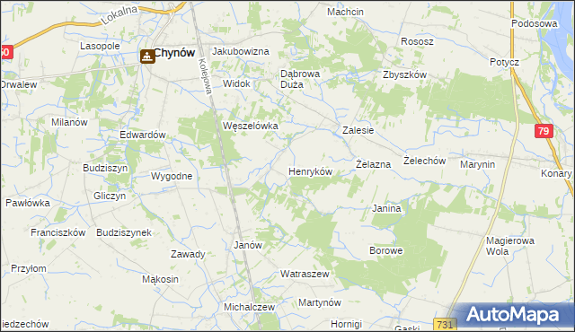 mapa Henryków gmina Chynów, Henryków gmina Chynów na mapie Targeo