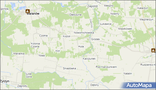 mapa Huta gmina Baranów, Huta gmina Baranów na mapie Targeo