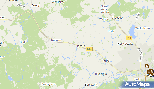 mapa Ignalin gmina Lidzbark Warmiński, Ignalin gmina Lidzbark Warmiński na mapie Targeo