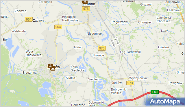 mapa Ilkowice gmina Żabno, Ilkowice gmina Żabno na mapie Targeo