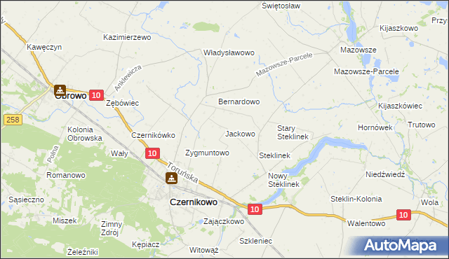 mapa Jackowo gmina Czernikowo, Jackowo gmina Czernikowo na mapie Targeo