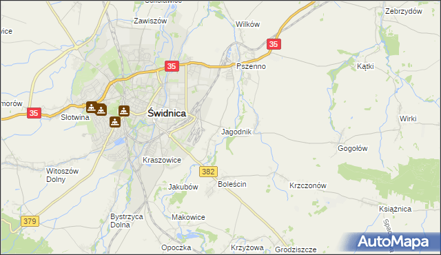 mapa Jagodnik gmina Świdnica, Jagodnik gmina Świdnica na mapie Targeo