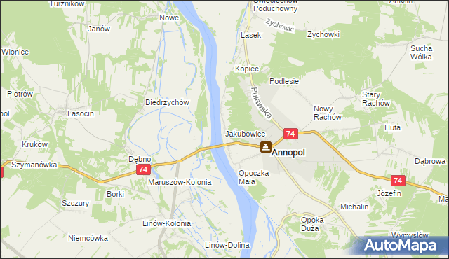 mapa Jakubowice gmina Annopol, Jakubowice gmina Annopol na mapie Targeo