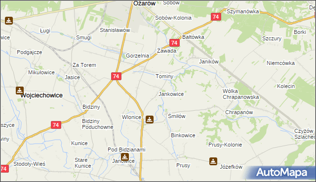 mapa Jankowice gmina Ożarów, Jankowice gmina Ożarów na mapie Targeo