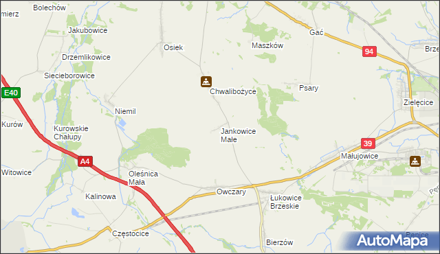 mapa Jankowice Małe, Jankowice Małe na mapie Targeo
