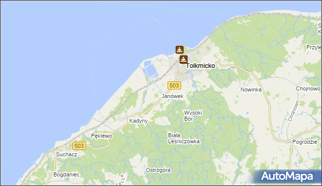 mapa Janówek gmina Tolkmicko, Janówek gmina Tolkmicko na mapie Targeo