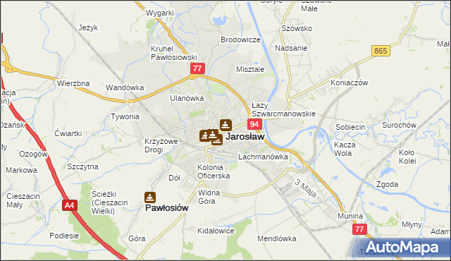 mapa Jarosławia, Jarosław na mapie Targeo