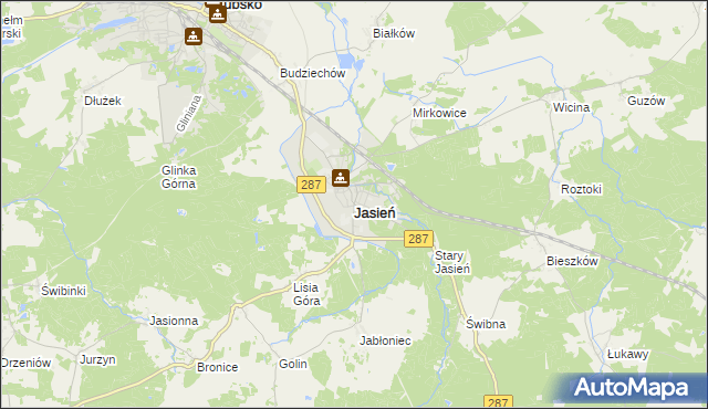 mapa Jasień powiat żarski, Jasień powiat żarski na mapie Targeo