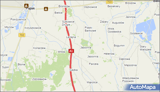 mapa Jasionna gmina Piątek, Jasionna gmina Piątek na mapie Targeo