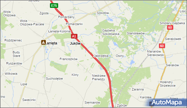 mapa Jastrzębia gmina Gostynin, Jastrzębia gmina Gostynin na mapie Targeo