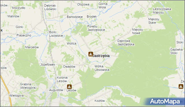 mapa Jastrzębia powiat radomski, Jastrzębia powiat radomski na mapie Targeo