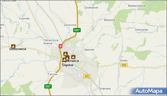 mapa Jaworek gmina Ząbkowice Śląskie, Jaworek gmina Ząbkowice Śląskie na mapie Targeo