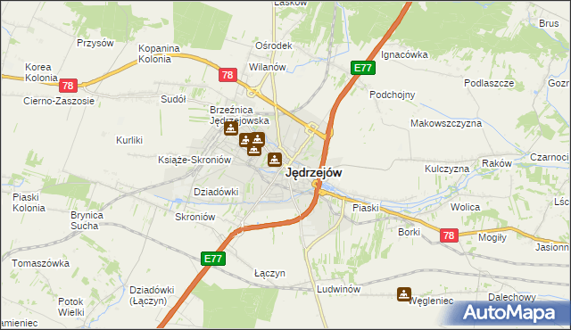 mapa Jędrzejów, Jędrzejów na mapie Targeo