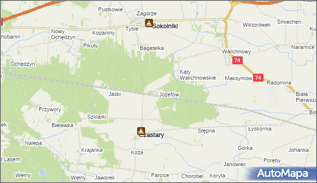 mapa Józefów gmina Czastary, Józefów gmina Czastary na mapie Targeo