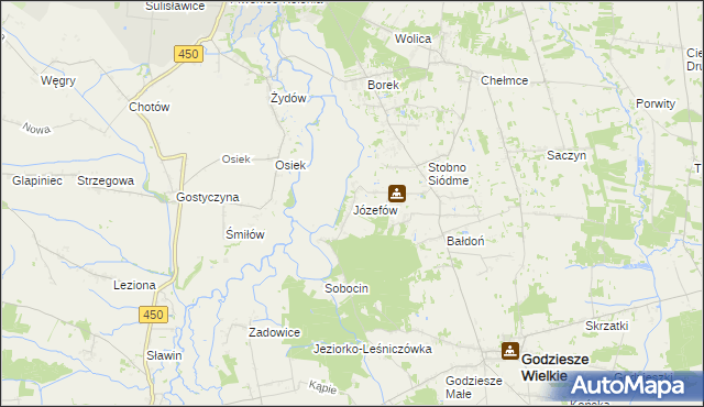 mapa Józefów gmina Godziesze Wielkie, Józefów gmina Godziesze Wielkie na mapie Targeo