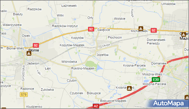 mapa Józefów gmina Ożarów Mazowiecki, Józefów gmina Ożarów Mazowiecki na mapie Targeo