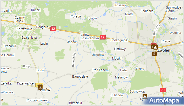 mapa Józefów gmina Tczów, Józefów gmina Tczów na mapie Targeo