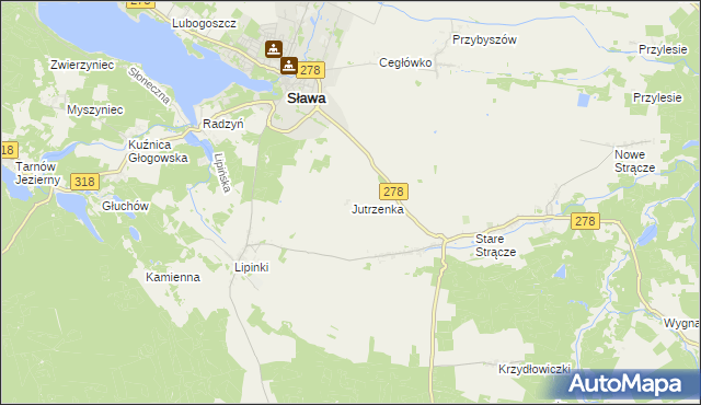 mapa Jutrzenka gmina Sława, Jutrzenka gmina Sława na mapie Targeo