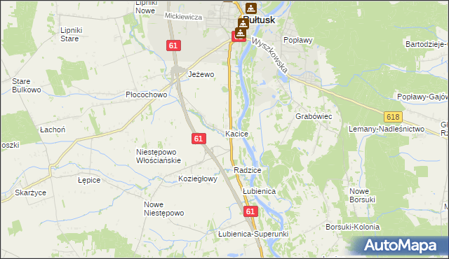 mapa Kacice gmina Pułtusk, Kacice gmina Pułtusk na mapie Targeo