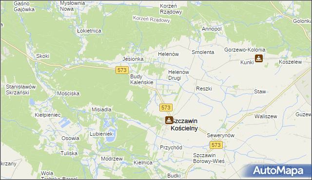 mapa Kaleń gmina Szczawin Kościelny, Kaleń gmina Szczawin Kościelny na mapie Targeo