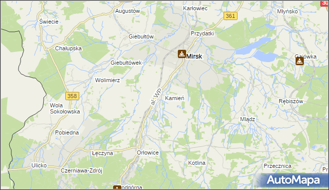 mapa Kamień gmina Mirsk, Kamień gmina Mirsk na mapie Targeo