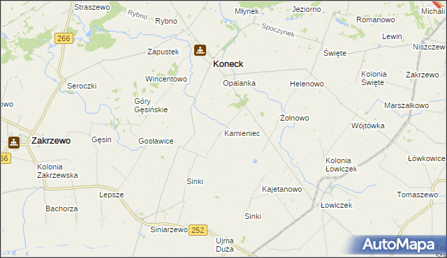 mapa Kamieniec gmina Koneck, Kamieniec gmina Koneck na mapie Targeo