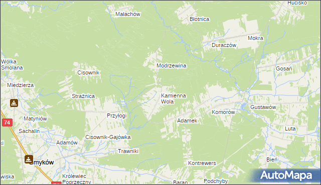 mapa Kamienna Wola gmina Stąporków, Kamienna Wola gmina Stąporków na mapie Targeo