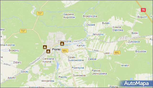 mapa Kamyk gmina Pionki, Kamyk gmina Pionki na mapie Targeo