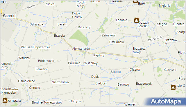 mapa Kaptury gmina Iłów, Kaptury gmina Iłów na mapie Targeo