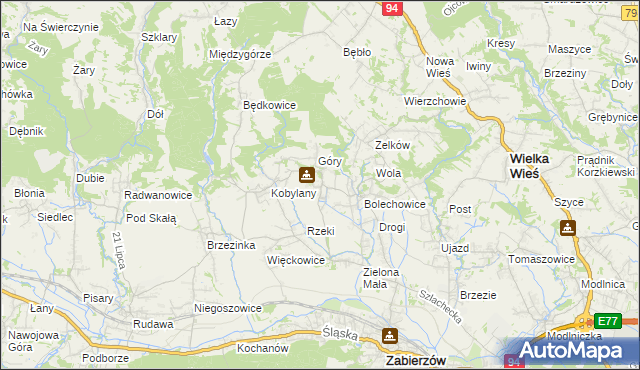 mapa Karniowice gmina Zabierzów, Karniowice gmina Zabierzów na mapie Targeo