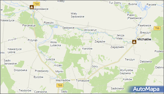 mapa Karolów gmina Michałów, Karolów gmina Michałów na mapie Targeo