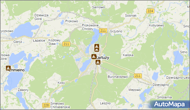 mapa Kartuzy, Kartuzy na mapie Targeo