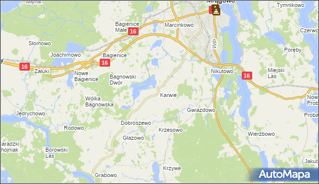 mapa Karwie gmina Mrągowo, Karwie gmina Mrągowo na mapie Targeo