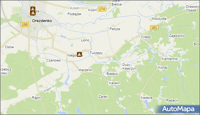 mapa Kawczyn gmina Drawsko, Kawczyn gmina Drawsko na mapie Targeo