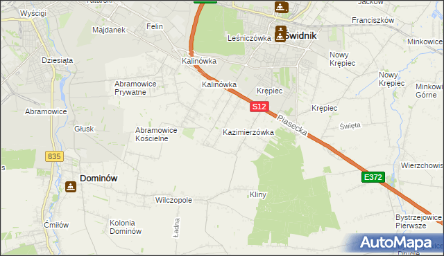 mapa Kazimierzówka gmina Głusk, Kazimierzówka gmina Głusk na mapie Targeo