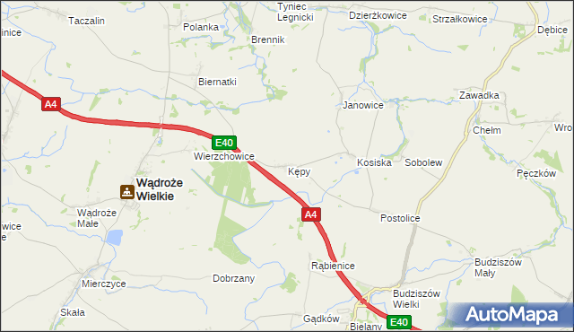 mapa Kępy gmina Wądroże Wielkie, Kępy gmina Wądroże Wielkie na mapie Targeo