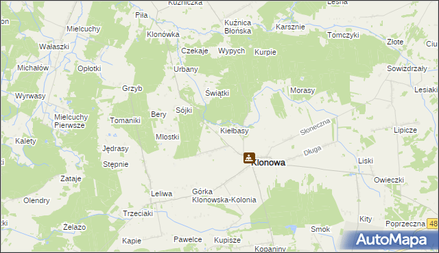 mapa Kiełbasy gmina Klonowa, Kiełbasy gmina Klonowa na mapie Targeo