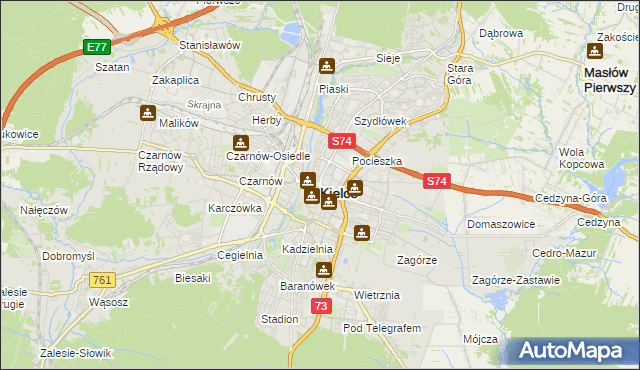 mapa Kielc, Kielce na mapie Targeo
