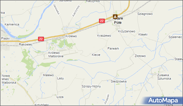 mapa Klecie gmina Stare Pole, Klecie gmina Stare Pole na mapie Targeo