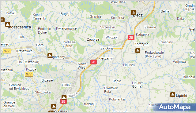 mapa Klęczany gmina Gorlice, Klęczany gmina Gorlice na mapie Targeo