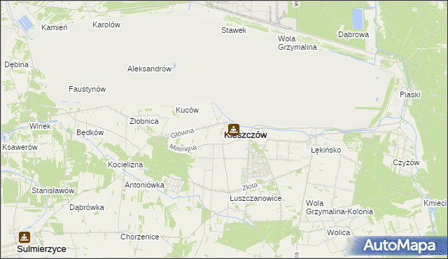 mapa Kleszczów powiat bełchatowski, Kleszczów powiat bełchatowski na mapie Targeo